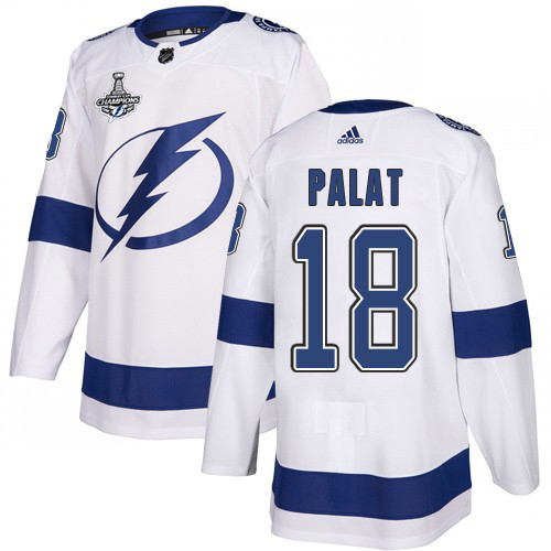 Men Adidas Tampa Bay Lightning #18 Ondrej Palat White Road Authentic 2020 Stanley Cup Champions Stitched NHL Jersey->tampa bay lightning->NHL Jersey